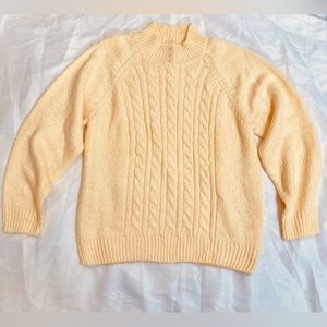 Karen Scott Butter Yellow Cable Knit Pearl Mock Neck Sweater L